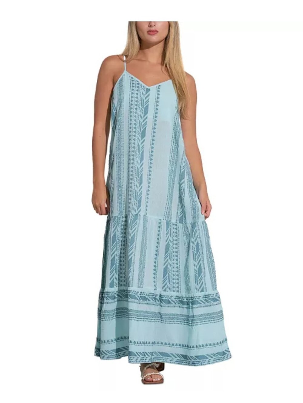 NWT. Elan Arrow-Print Flounce- Hem Maxi Dress Sz.Small Boho